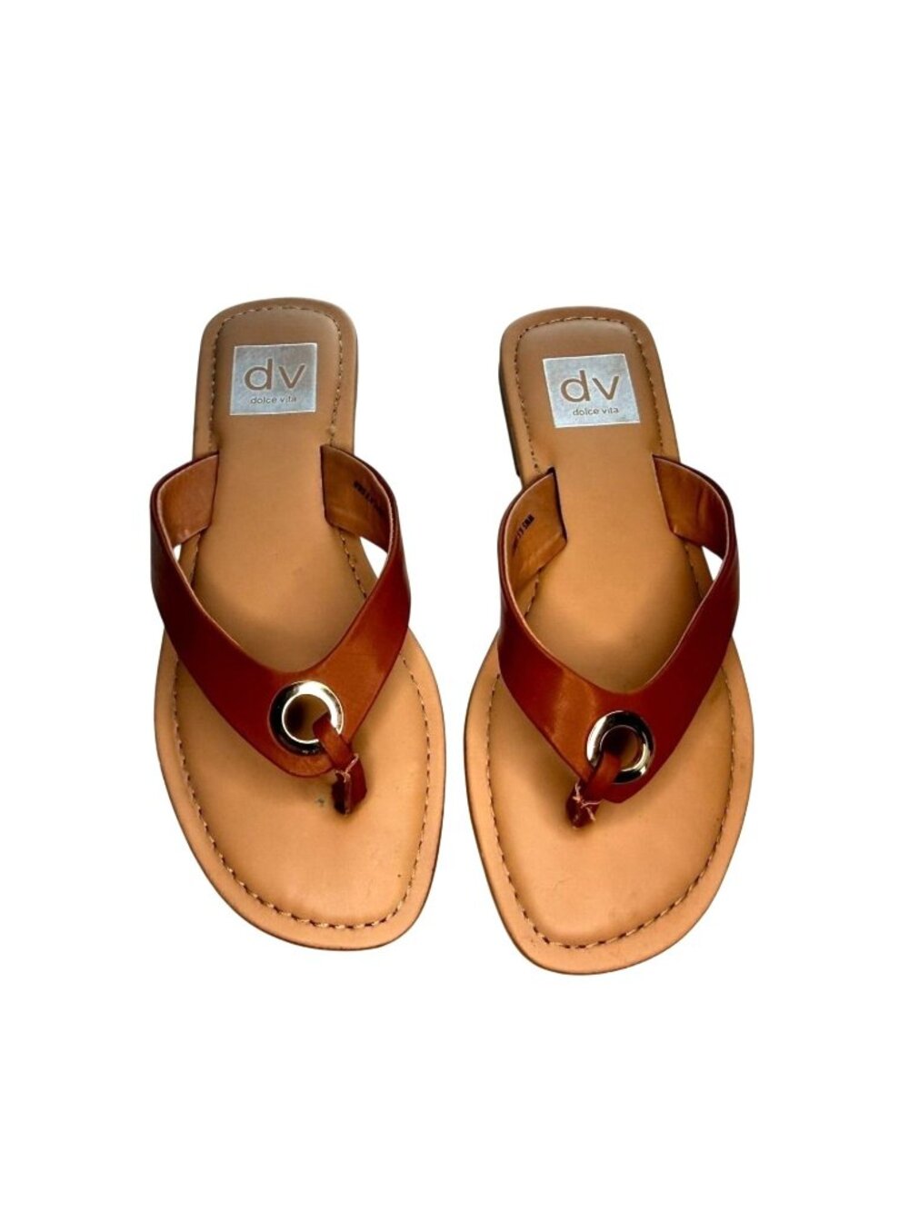 DV by Dolce Vita Women’s 6.5 Cognac Brown Thong Sandals Gold Ring - Picture 1 of 8